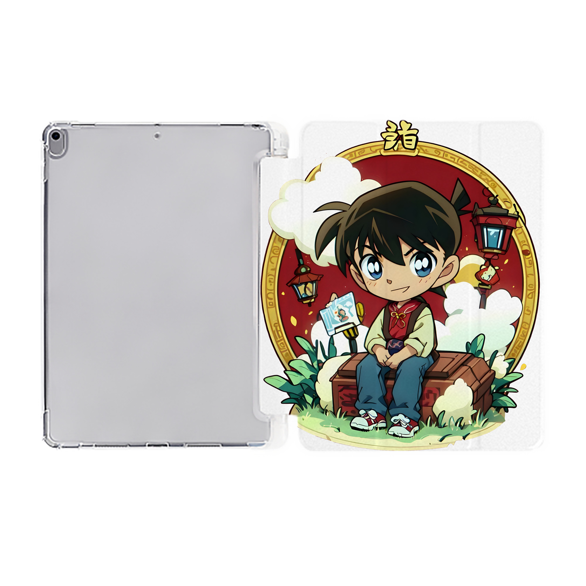 （画像用） 名探偵コナン 江戸川 コナン Detective Conan Conan Edogawa IPad ケース ペン収納付き 三つ折りスタンド PUレザー×シリコン 対応機種9.5/10.5/10.9インチ